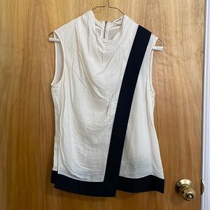 Helmut Lang cowel neck cream color tank with black trim, zipper in back